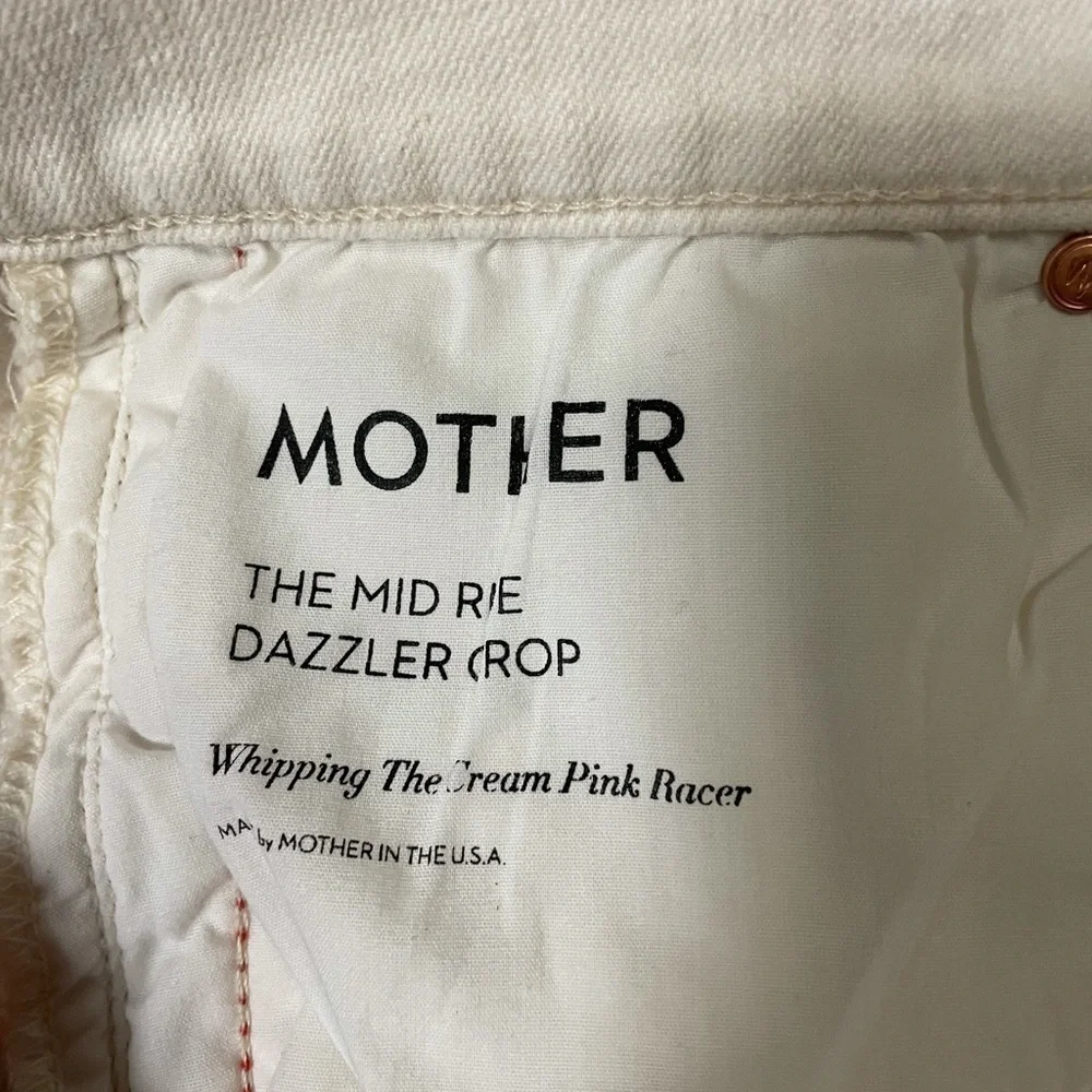 MOTHER Mid Rise Dazzler Crop Whipping The Cream Pink Racer jeans